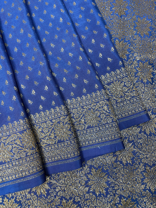 Dark Blue-Luxury Banarasi Crepe Saree B0501ds