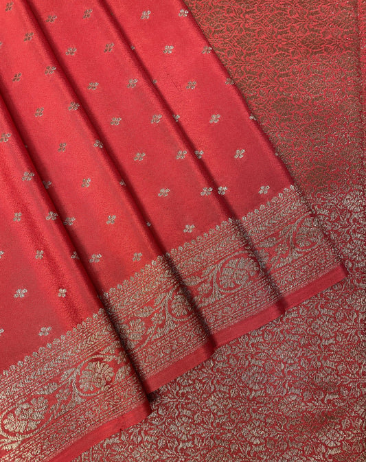 Red -Luxury Banarasi Crepe Saree B0500ds