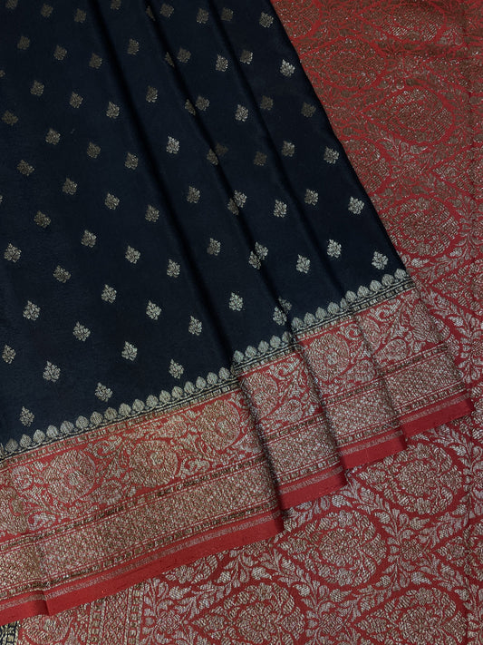 Black And Red -Luxury Banarasi Crepe Saree B0499ds
