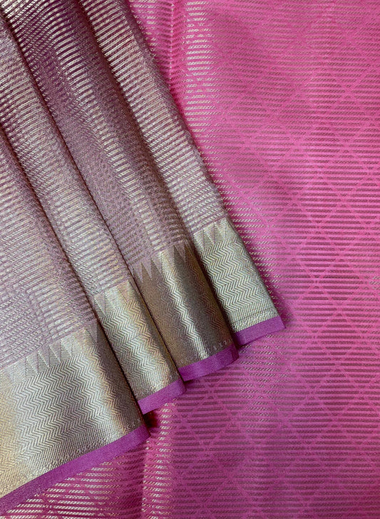 Pink Banaras Tissue with Body and Temple Zari Border Design b0192ds