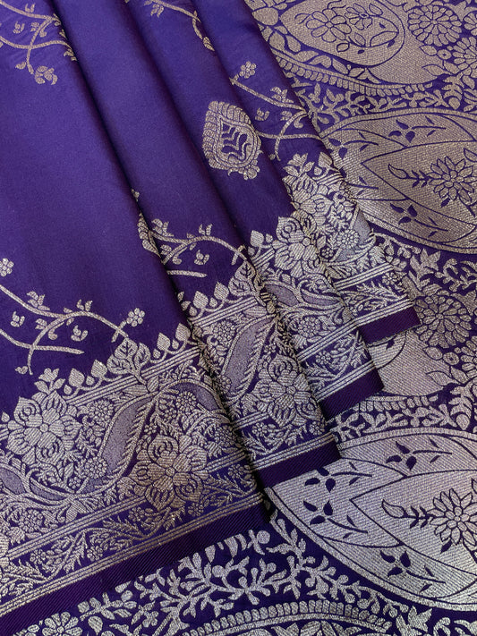 Purple Katan Banarasi Saree with Silver Zari Floral Weaving And Grand Pallu  B0542ds