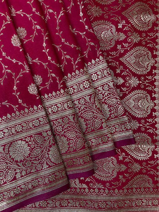 Pink Katan Banarasi Saree with Silver Zari Floral Weaving And Grand Pallu B0557ds