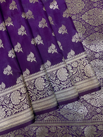 Purple Katan Banarasi Saree with Gold Zari Floral Weaving And Grand Pallu B0666ds