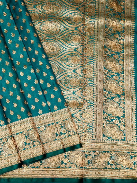 Teal Green Banarasi Silk Saree with Crystal Stone Embellishments & Heavy Paisley Pallu Zari Swarovski Work Butta DSK0063