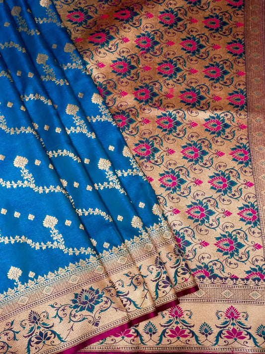 Royal Blue Banarasi Katan Silk Saree with Magenta Meenakari Pallu & Gold Zari DSK0057