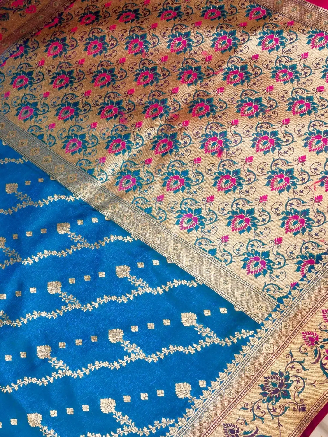 Royal Blue Banarasi Katan Silk Saree with Magenta Meenakari Pallu & Gold Zari DSK0057