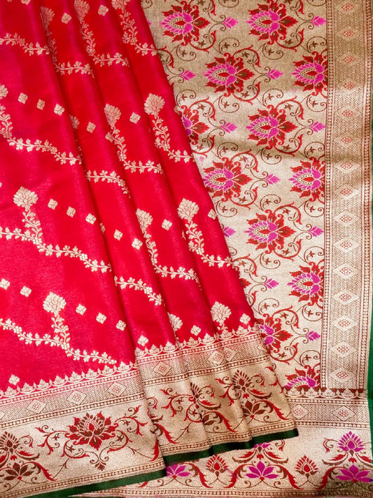 Crimson Red Banarasi Silk Saree with Pink Meenakari Pallu & Gold Zari DSK0060