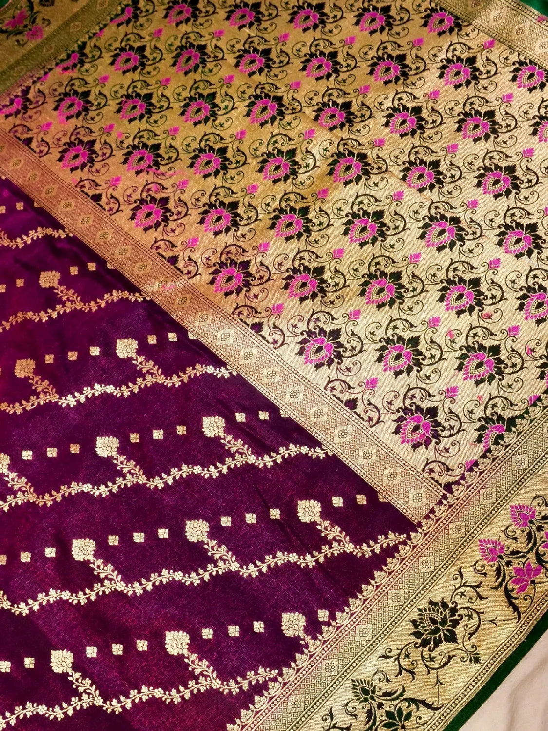 Deep Wine Banarasi Silk Saree with Pink Meenakari Pallu & Gold Zari DSK0061