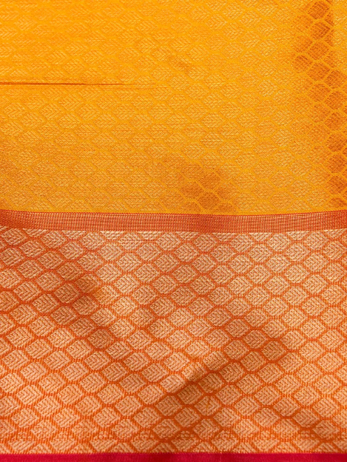 Handloom Sunset Orange Banarasi Soft Silk Saree with Contrast Rani Pink Border DSK00109