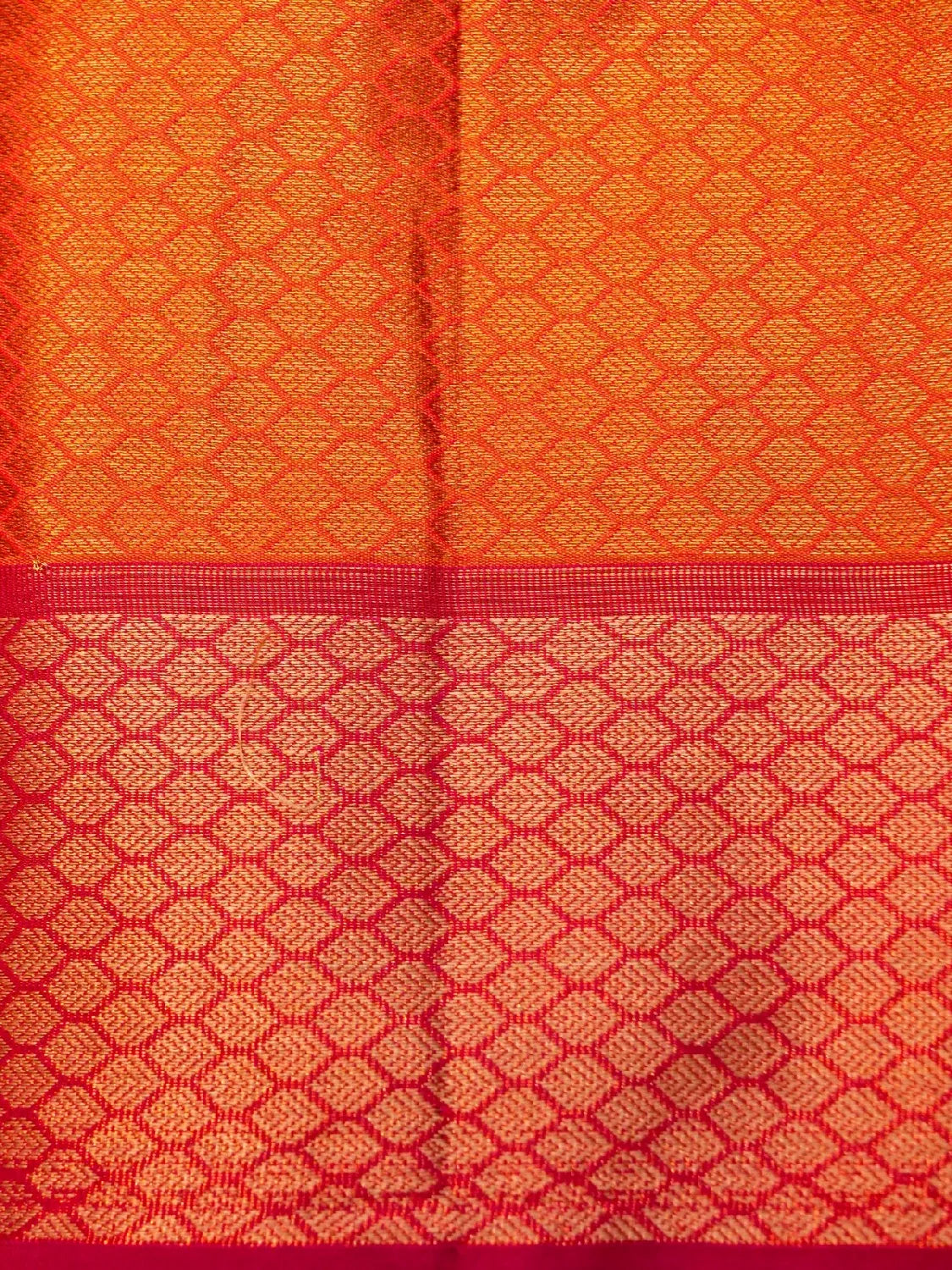 Handloom Rust Orange Banarasi Silk Saree with Contrast Wine Purple Border & Geometric Pallu DSK00117