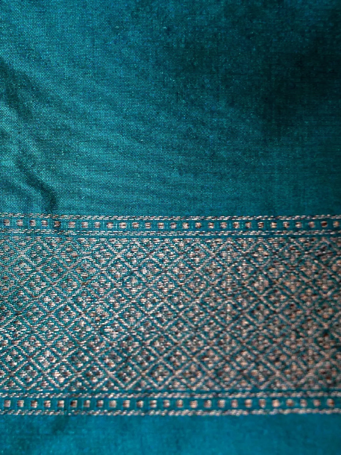 Radiant Firozi Teal Banarasi Katan Silk Saree with Silver Zari ‘Jangla’ Weave DSK0068