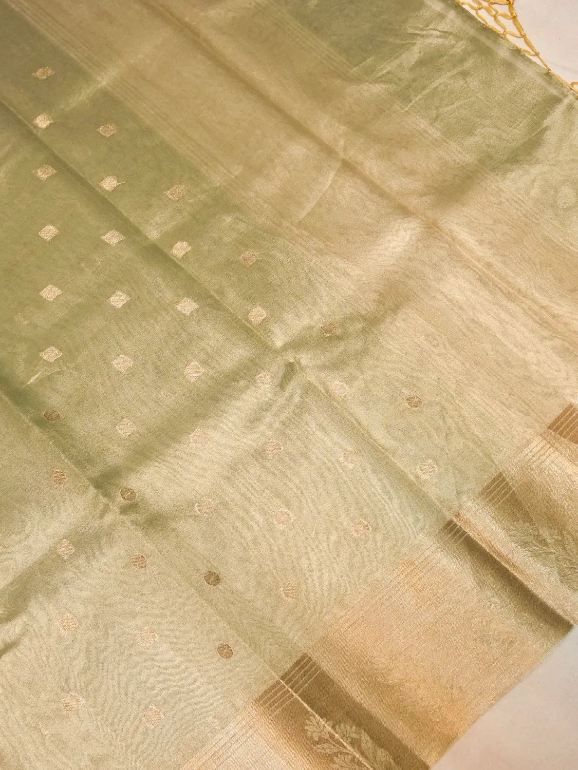 Handloom Sage Green Banarasi Tissue Silk Saree with Gold Zari Buti DSK0070
