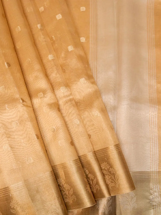Handloom RUST Banarasi Tissue Silk Saree with Gold Zari Buti DSK00123