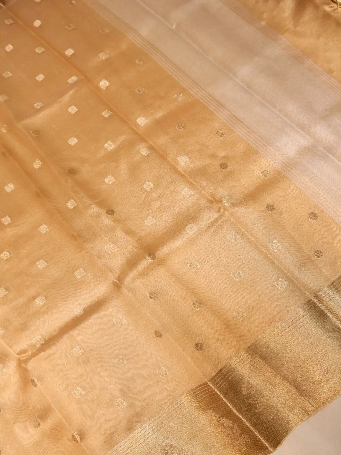 Handloom RUST Banarasi Tissue Silk Saree with Gold Zari Buti DSK00123