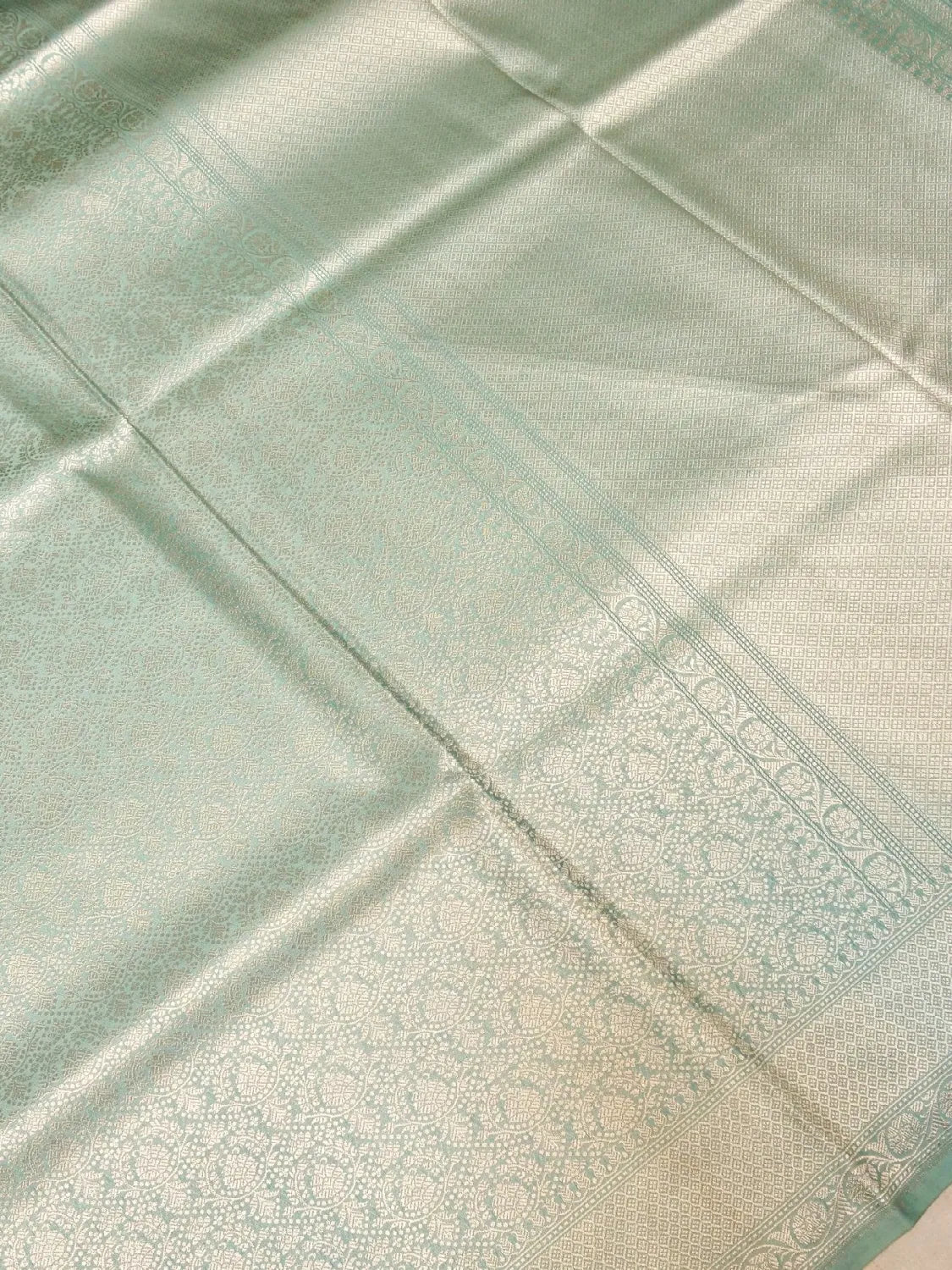 Handloom Seafoam Green Banarasi Katan Silk Saree with Golden Zari Work DSK0074