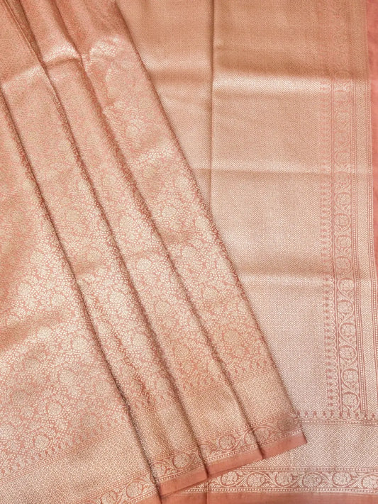 Handloom Dusty Pink Banarasi Katan Silk Saree with Silver Zari Jaal DSK0073
