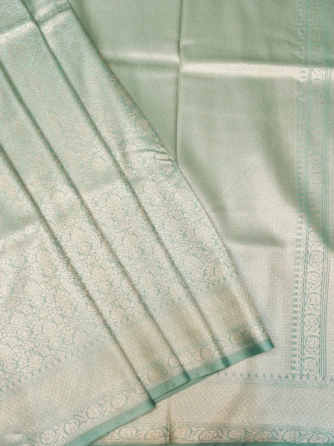 Handloom Seafoam Green Banarasi Katan Silk Saree with Golden Zari Work DSK0074