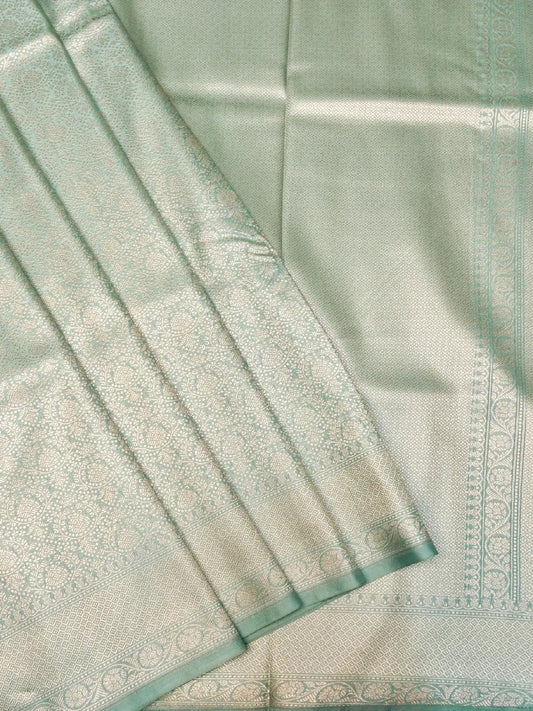 Handloom Seafoam Green Banarasi Katan Silk Saree with Golden Zari Work DSK0074