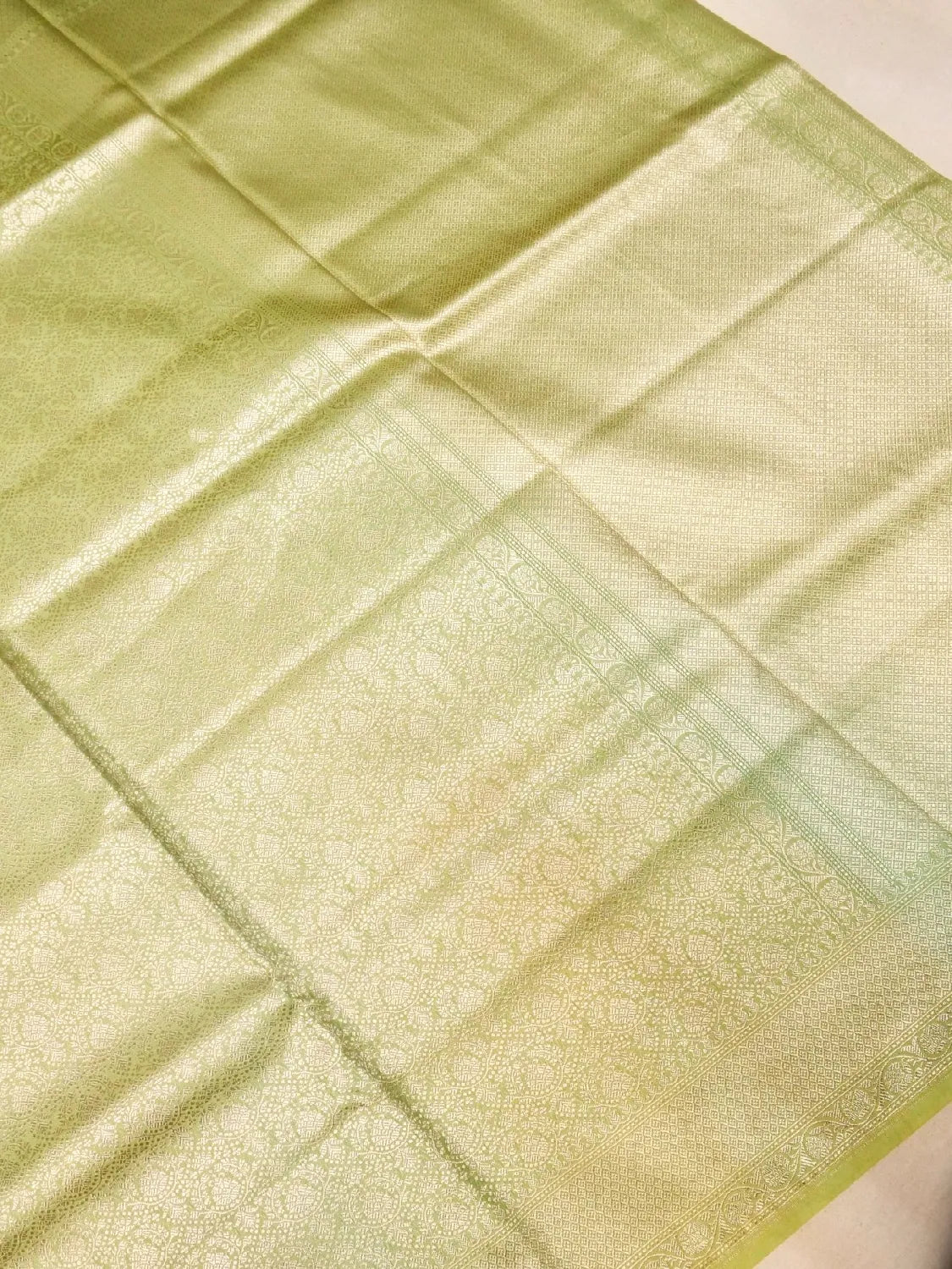 Handloom Pista Green Banarasi Katan Silk Saree with Silver Zari Work DSK0075