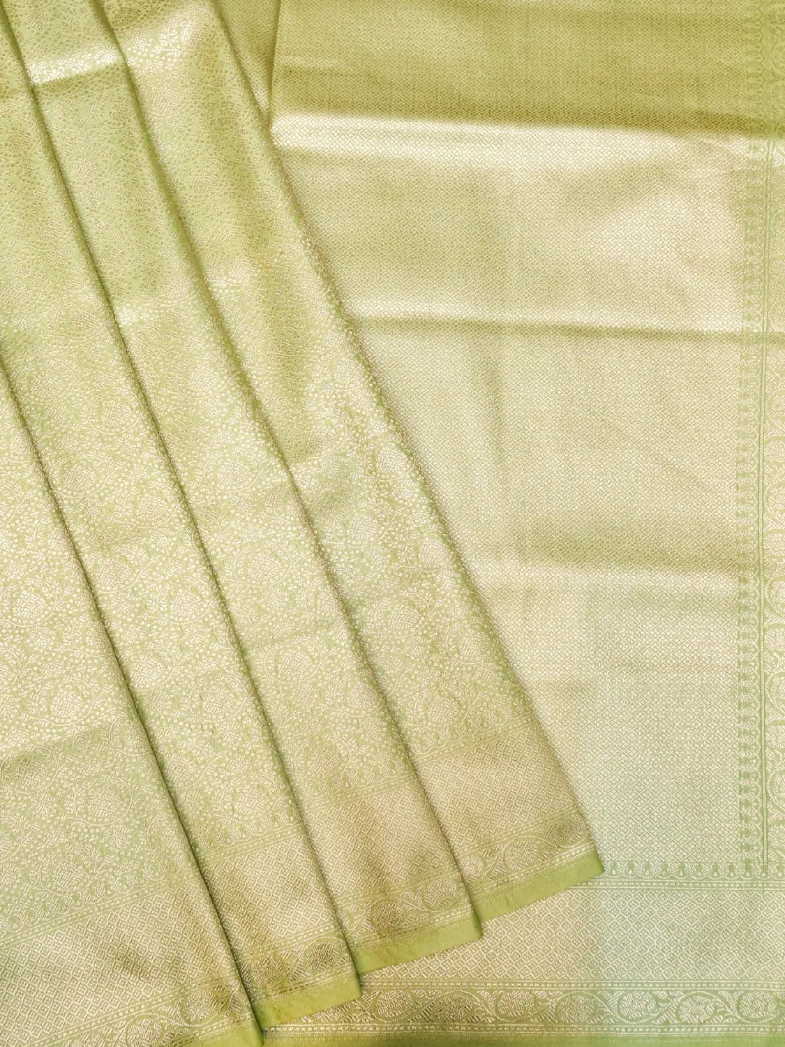 Handloom Pista Green Banarasi Katan Silk Saree with Silver Zari Work DSK0075