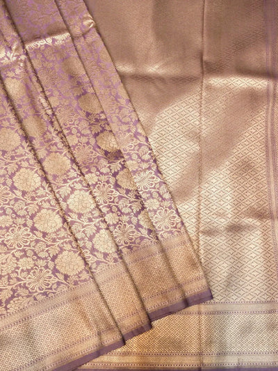 Handloom Mauve Purple Banarasi Silk Saree with Golden Zari Jangla Pattern DSK0078