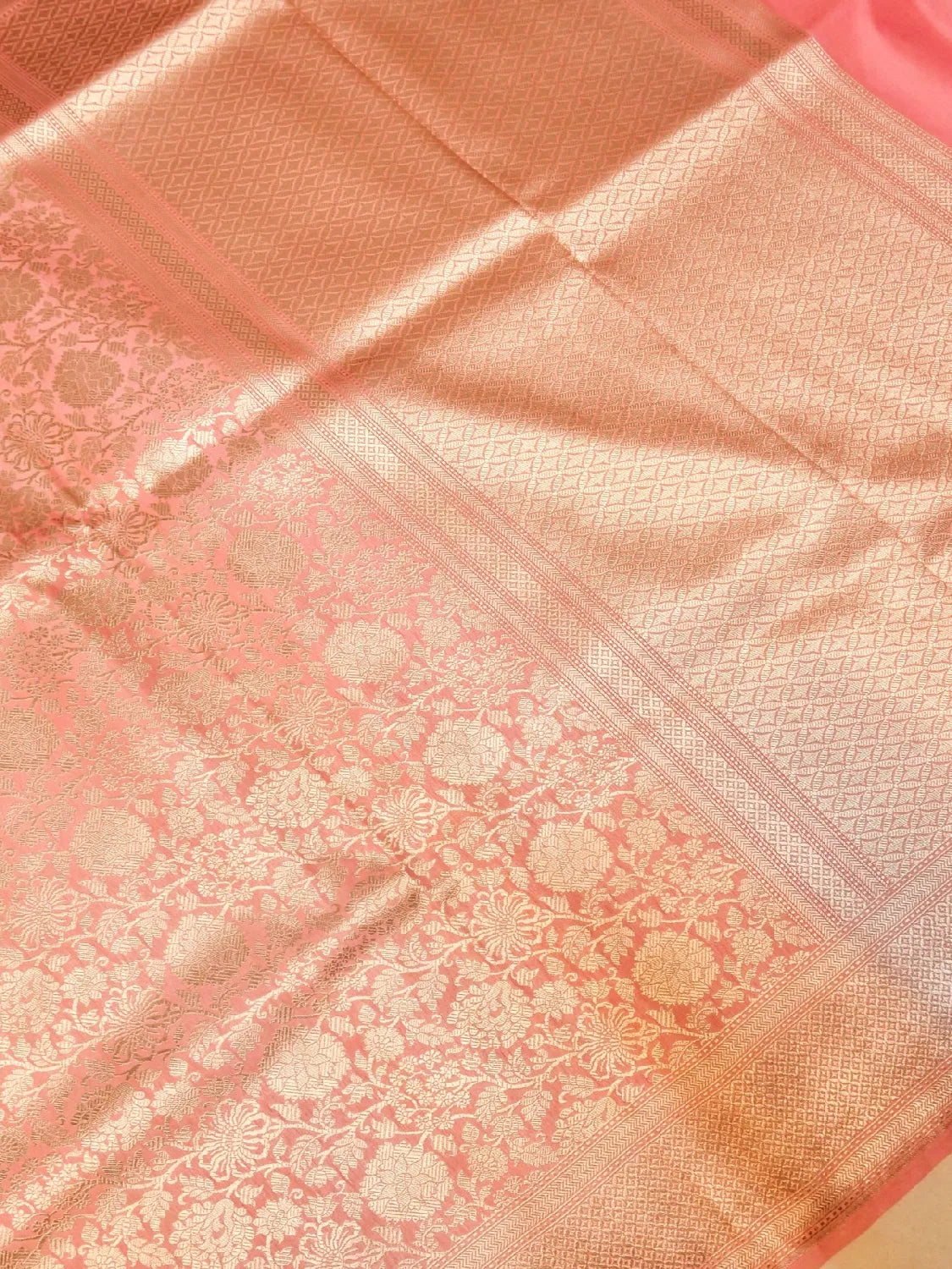 Handloom Gajri Banarasi Katan Silk Saree with Golden Zari Jangla Weave DSK0081