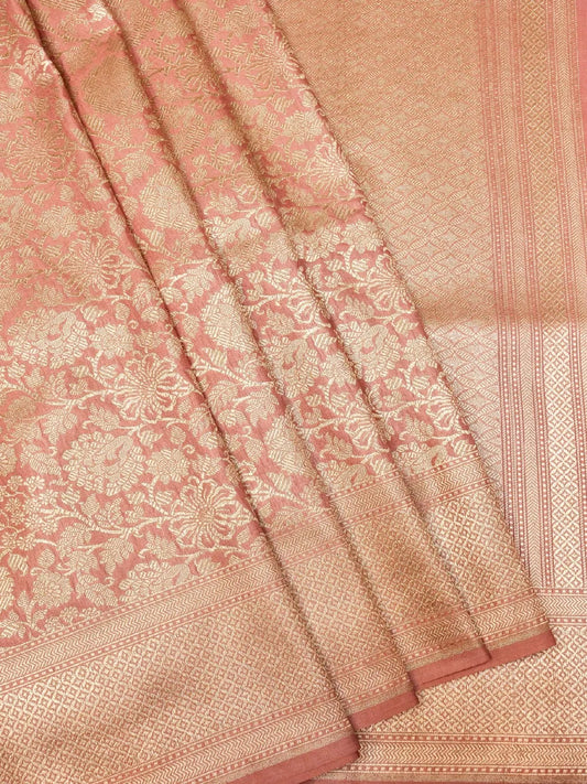 Handloom  Rose Color Banarasi Silk Saree with Antique Golden Zari Jangla Pattern DSK0080