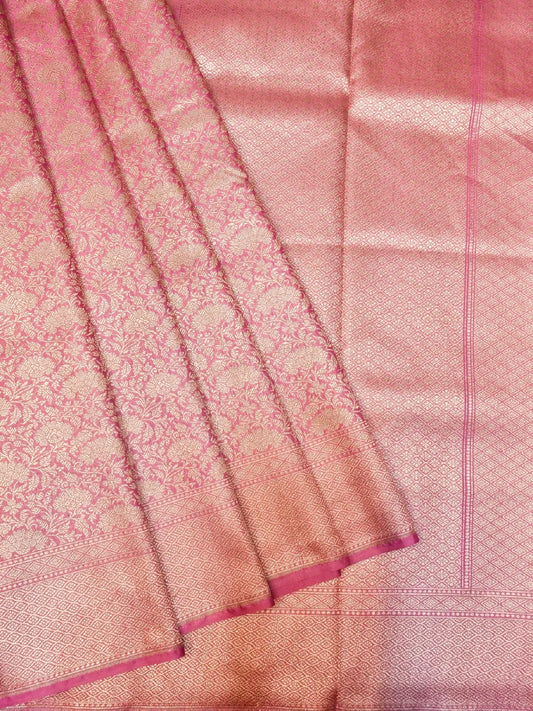 Handloom Raspberry Pink Banarasi Silk Saree with golden Zari Jangla Weave DSK0083