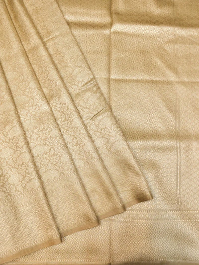 Handloom Golden Beige Banarasi Silk Saree with golden Zari Jangla Weave DSK0084