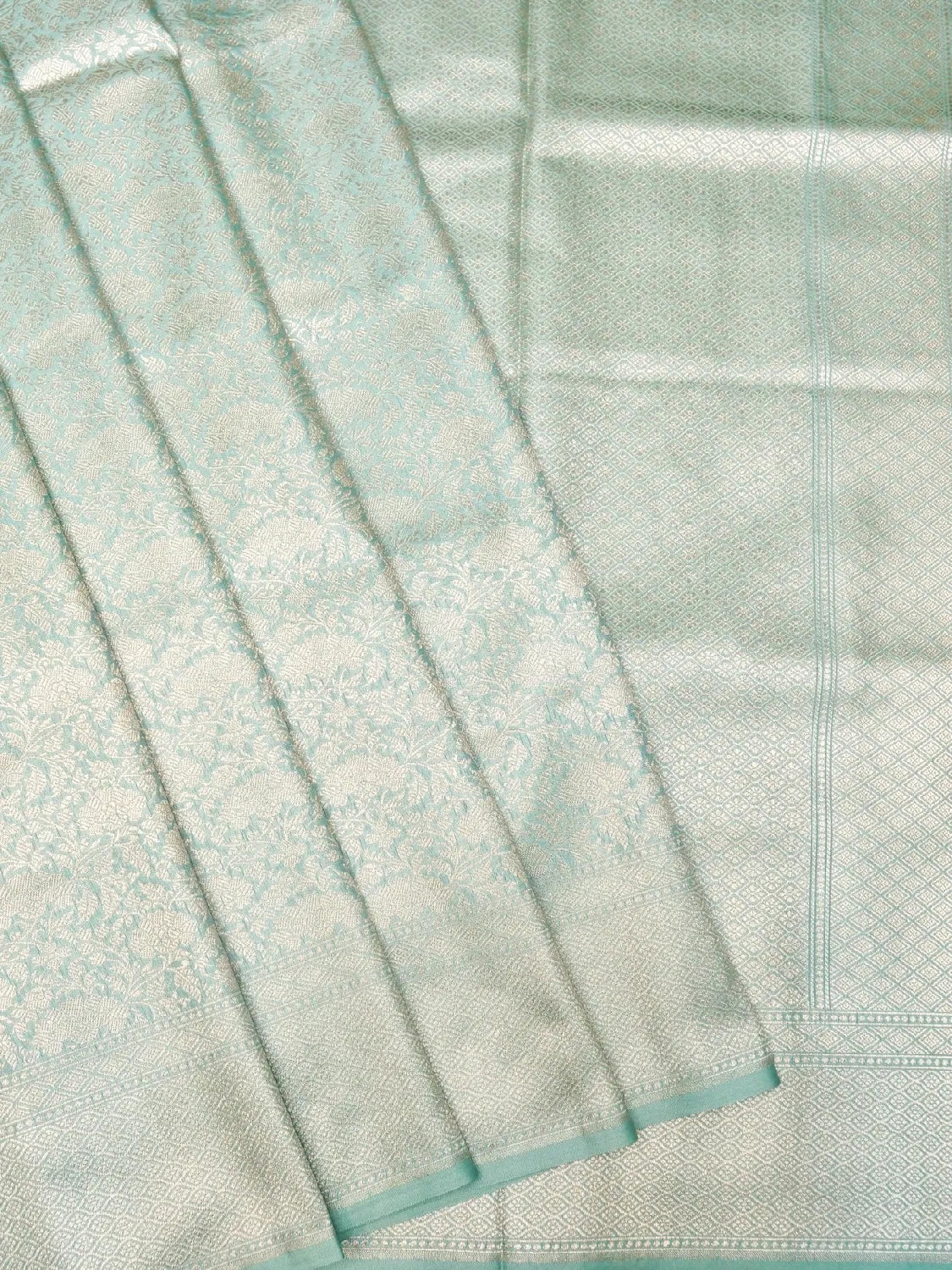 Handloom Ice Blue Banarasi Silk Saree with golden Zari Jangla Weave DSK0085