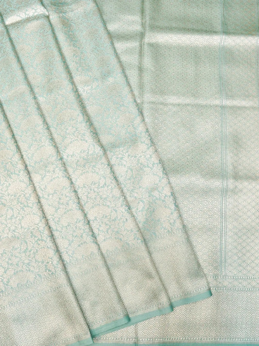 Handloom Ice Blue Banarasi Silk Saree with golden Zari Jangla Weave DSK0085