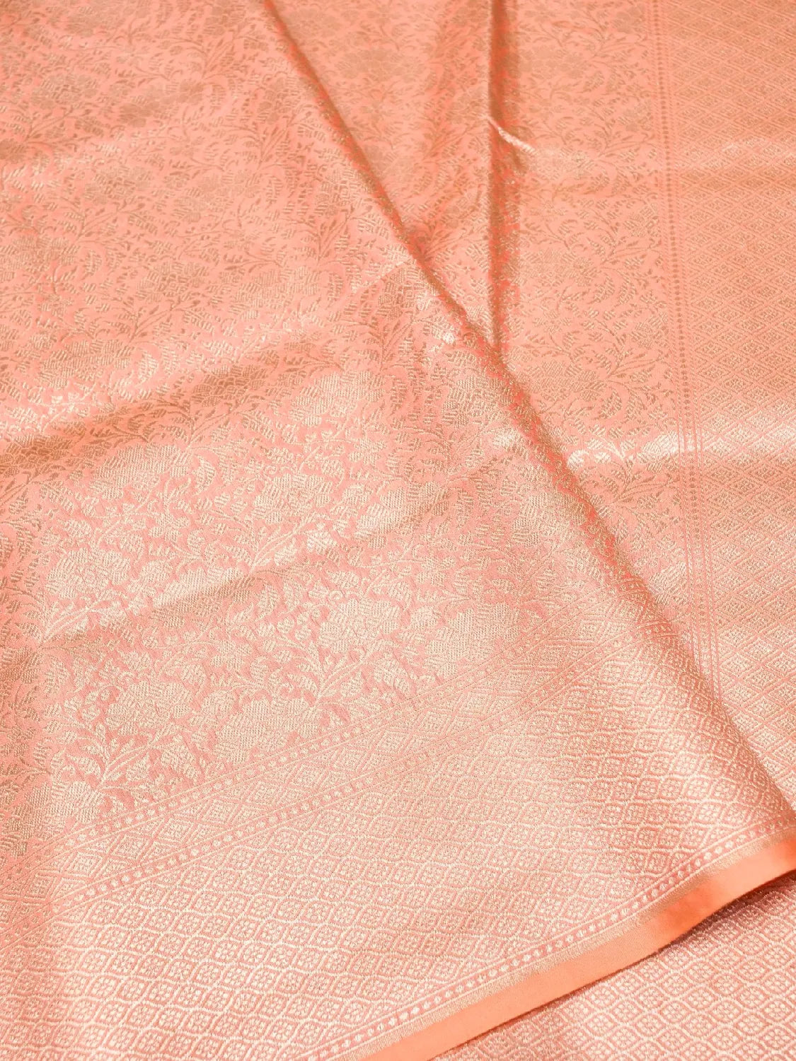 Handloom Apricot Orange Banarasi Katan Silk Saree with golden Zari Jangla Weave DSK0086