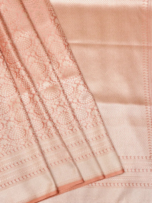 Handloom Dusty Onion Pink Banarasi katan Silk Saree with golden Zari Jangla Weave DSK0087
