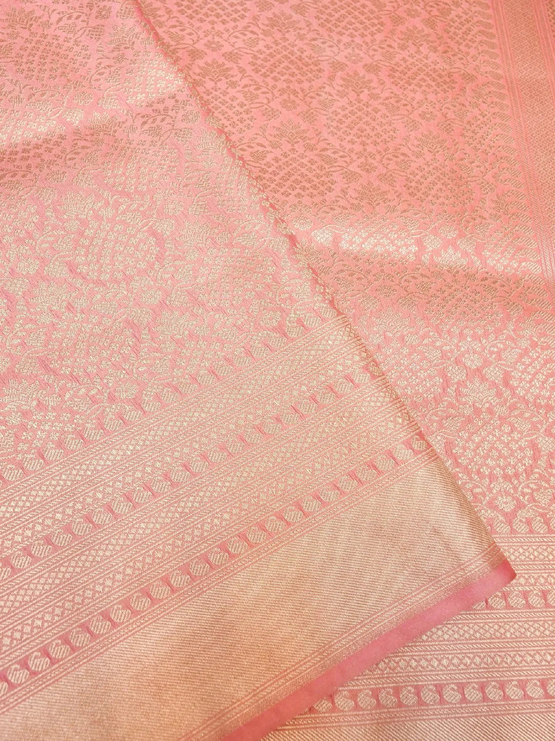 Handloom Blush Pink Banarasi  Katan Silk Saree with golden Zari Jangla Weave DSK0089