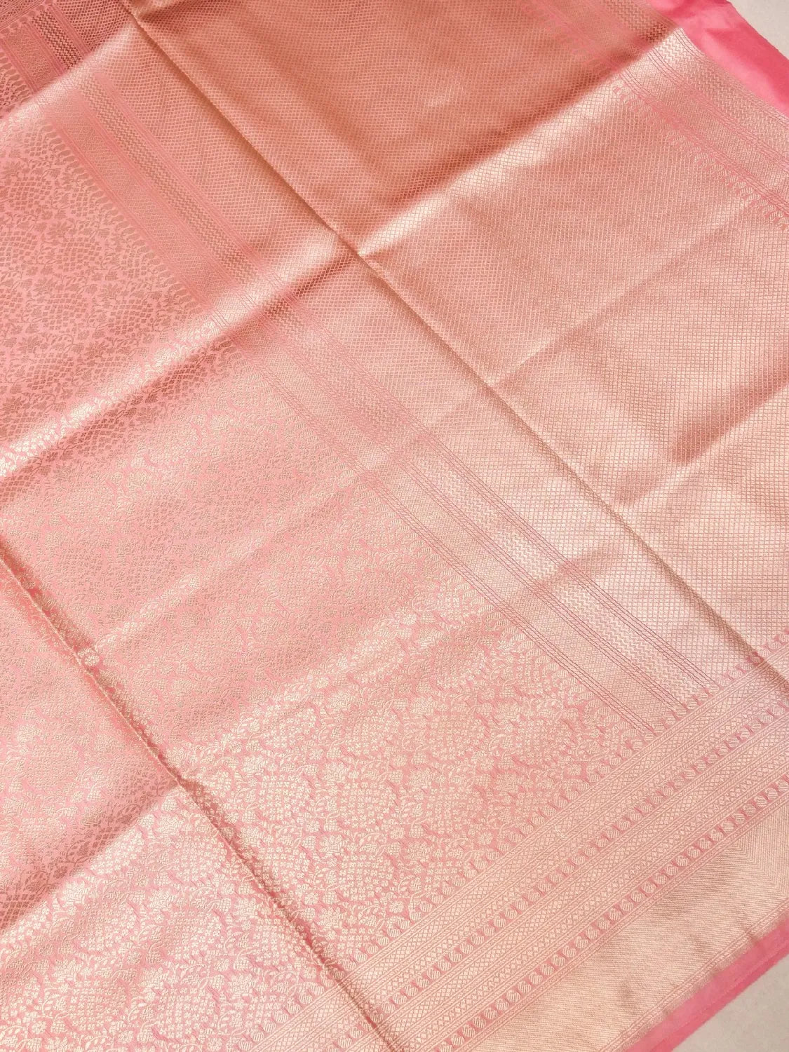 Handloom Blush Pink Banarasi  Katan Silk Saree with golden Zari Jangla Weave DSK0089