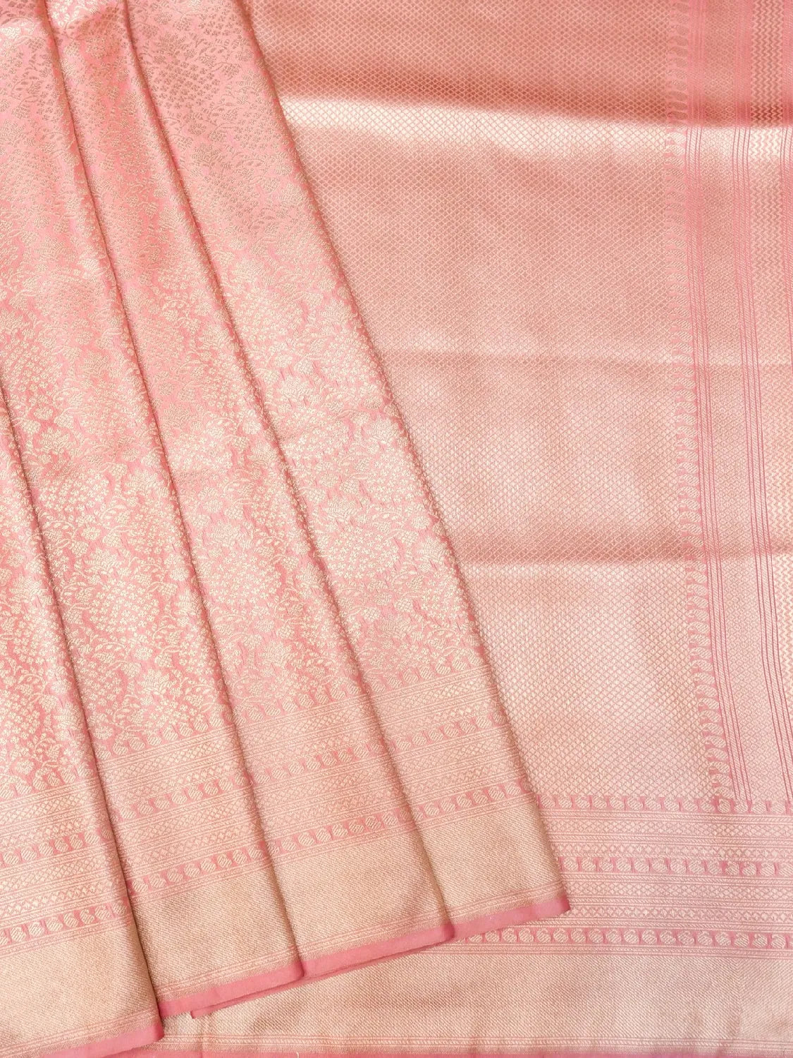 Handloom Blush Pink Banarasi  Katan Silk Saree with golden Zari Jangla Weave DSK0089