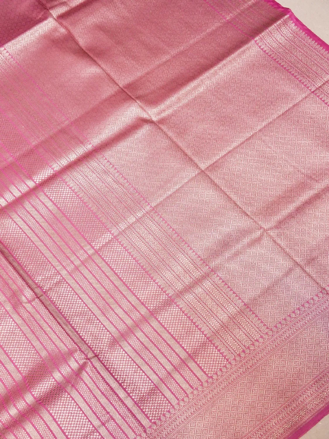 Handloom Candy Pink Banarasi Silk Saree with golden Zari Jangla Weave DSK0090