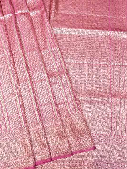Handloom Candy Pink Banarasi Silk Saree with golden Zari Jangla Weave DSK0090