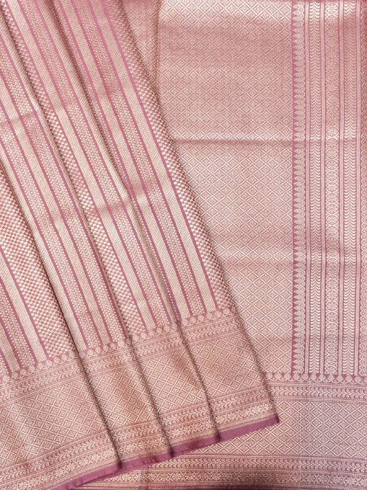 Handloom Dusty Mauve Pink Banarasi Silk Saree with Golden Zari Jangla Weave DSK0092