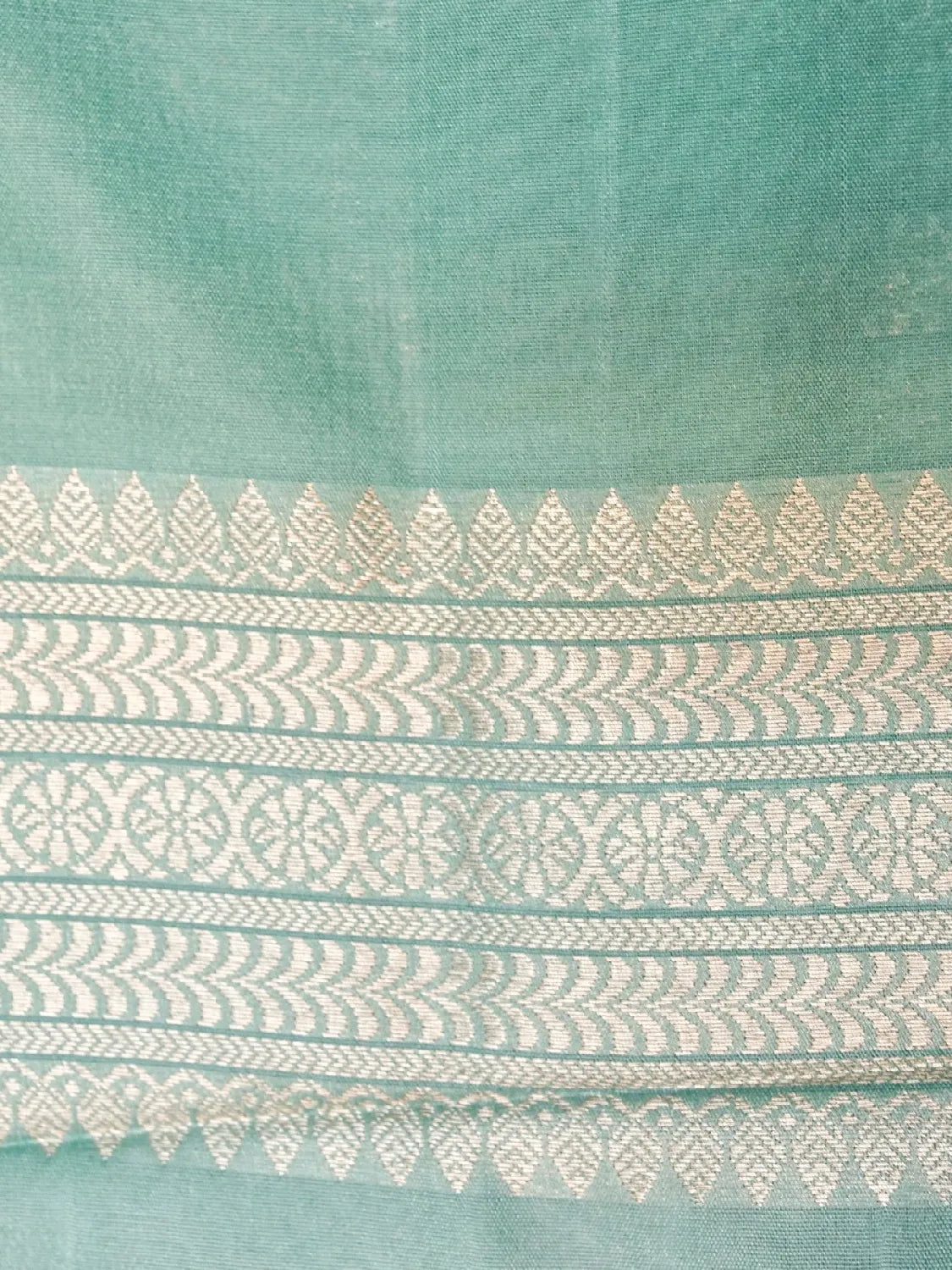 Handloom Seafoam Mint Green Banarasi Silk Saree with Golden Zari Vertical Stripes DSK0094