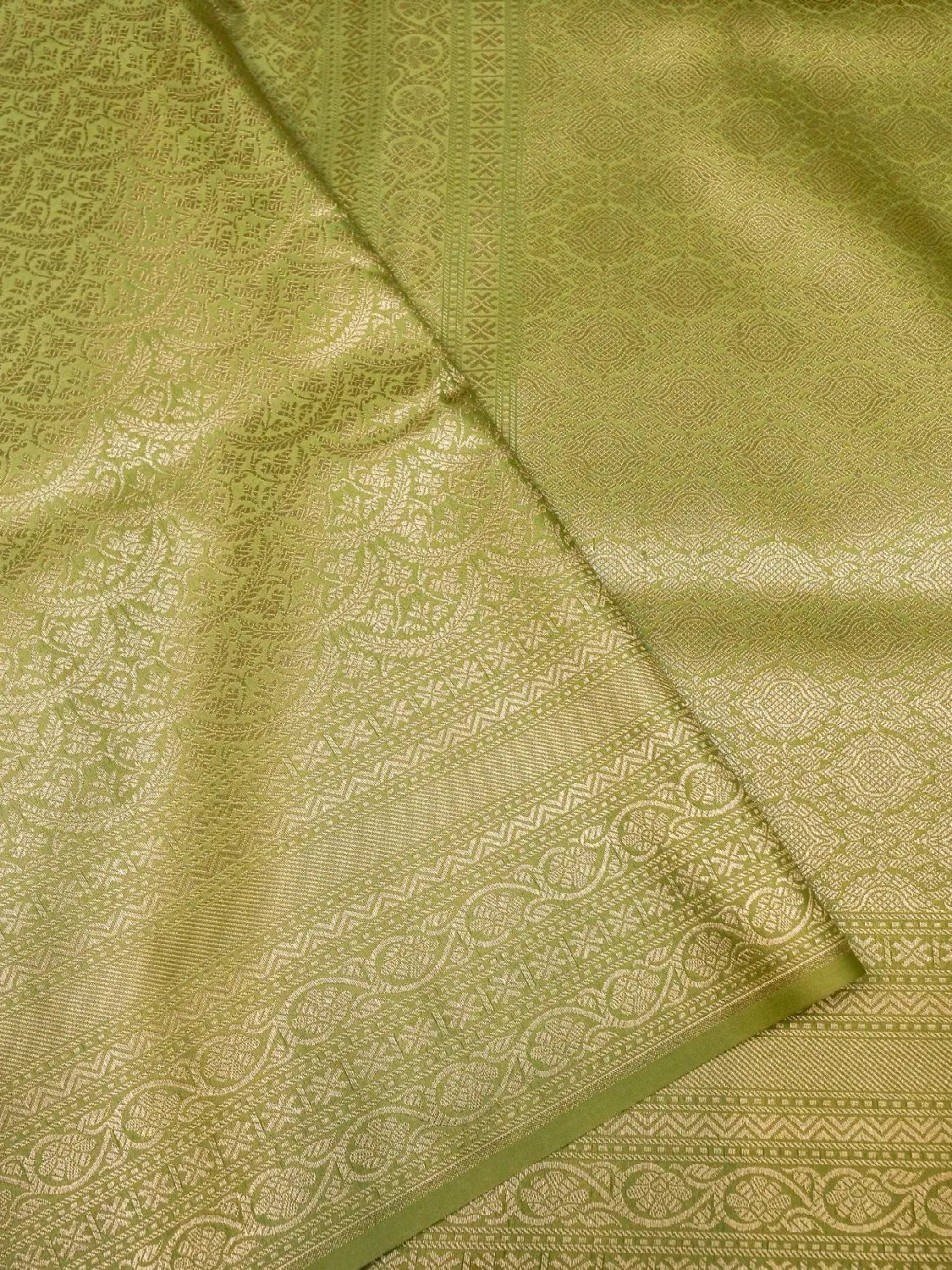 Handloom Olive Green Banarasi Silk Saree with Golden Zari Medallion Weave DSK00101