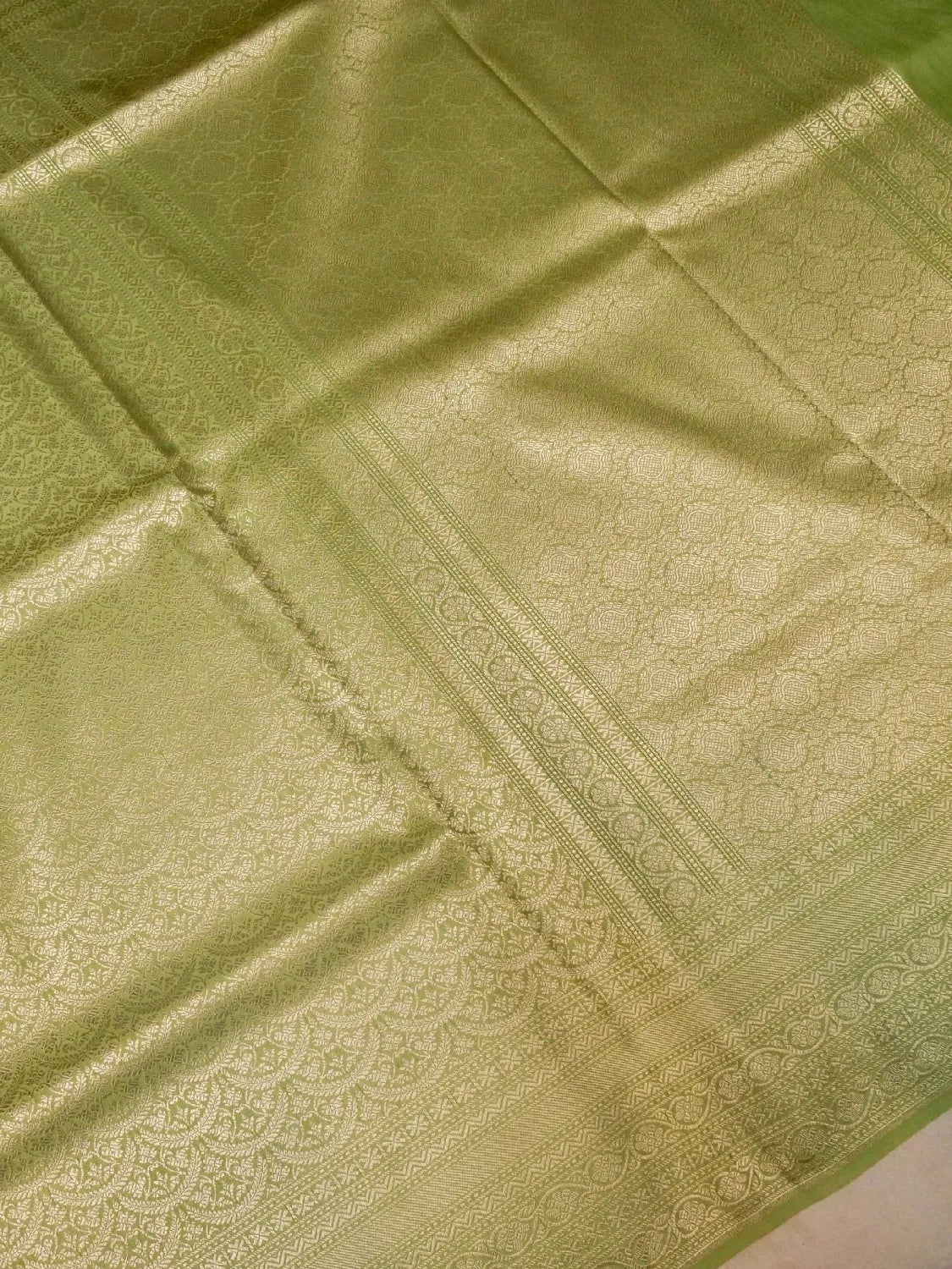 Handloom Olive Green Banarasi Silk Saree with Golden Zari Medallion Weave DSK00101