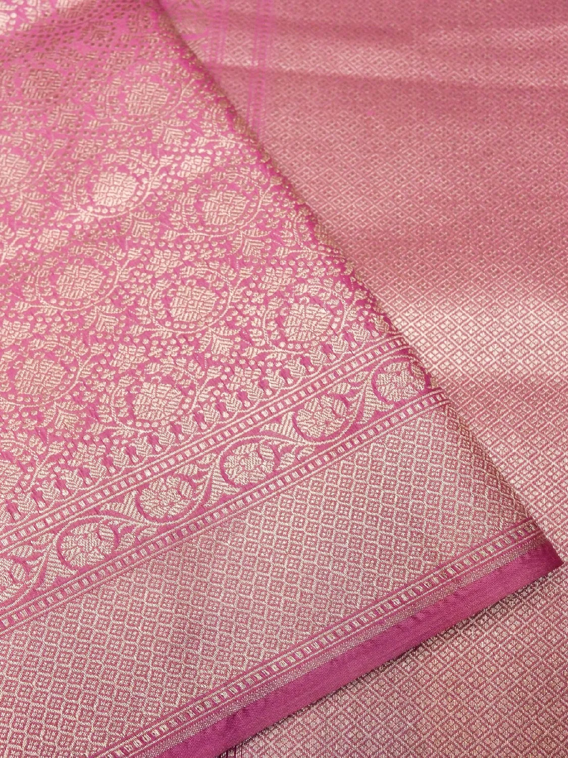 Handloom Rani Pink Banarasi Silk Saree with Golden Zari Medallion Weave DSK00102