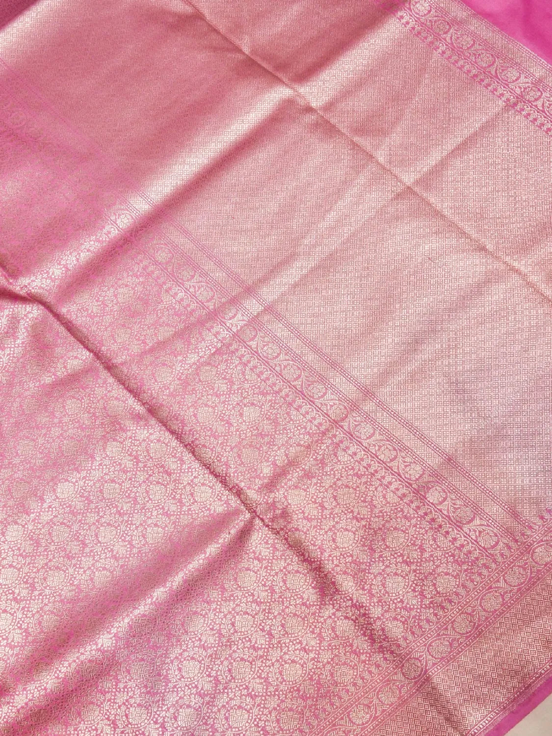 Handloom Rani Pink Banarasi Silk Saree with Golden Zari Medallion Weave DSK00102