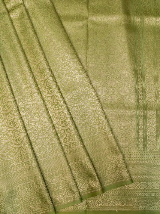 Handloom Olive Green Banarasi Silk Saree with Golden Zari Medallion Weave DSK00101