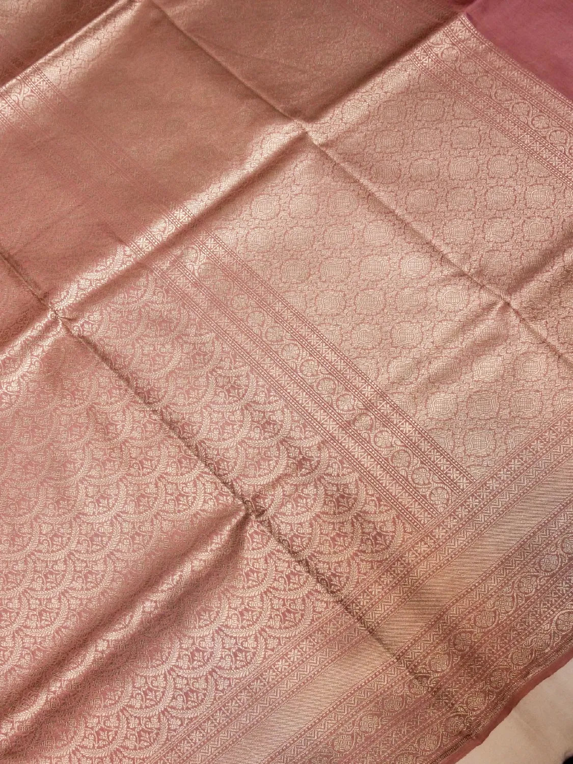 Handloom Antique Rose Banarasi Silk with Golden Zari Medallion Weave DSK00103