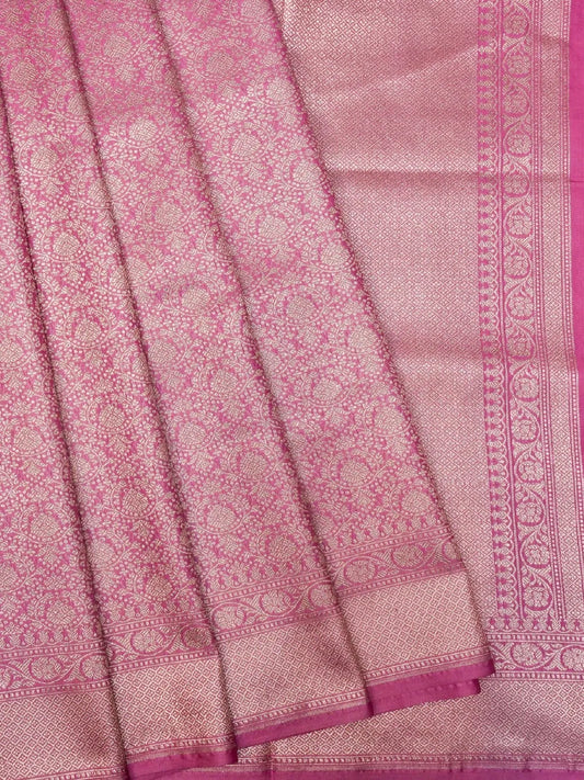 Handloom Rani Pink Banarasi Silk Saree with Golden Zari Medallion Weave DSK00102