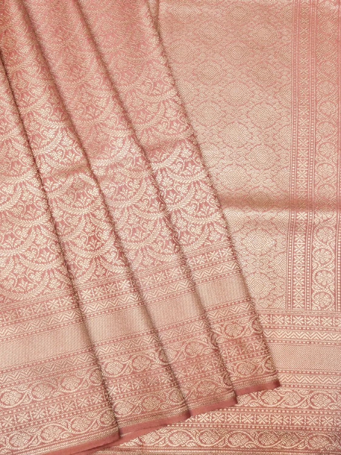 Handloom Antique Rose Banarasi Silk with Golden Zari Medallion Weave DSK00103