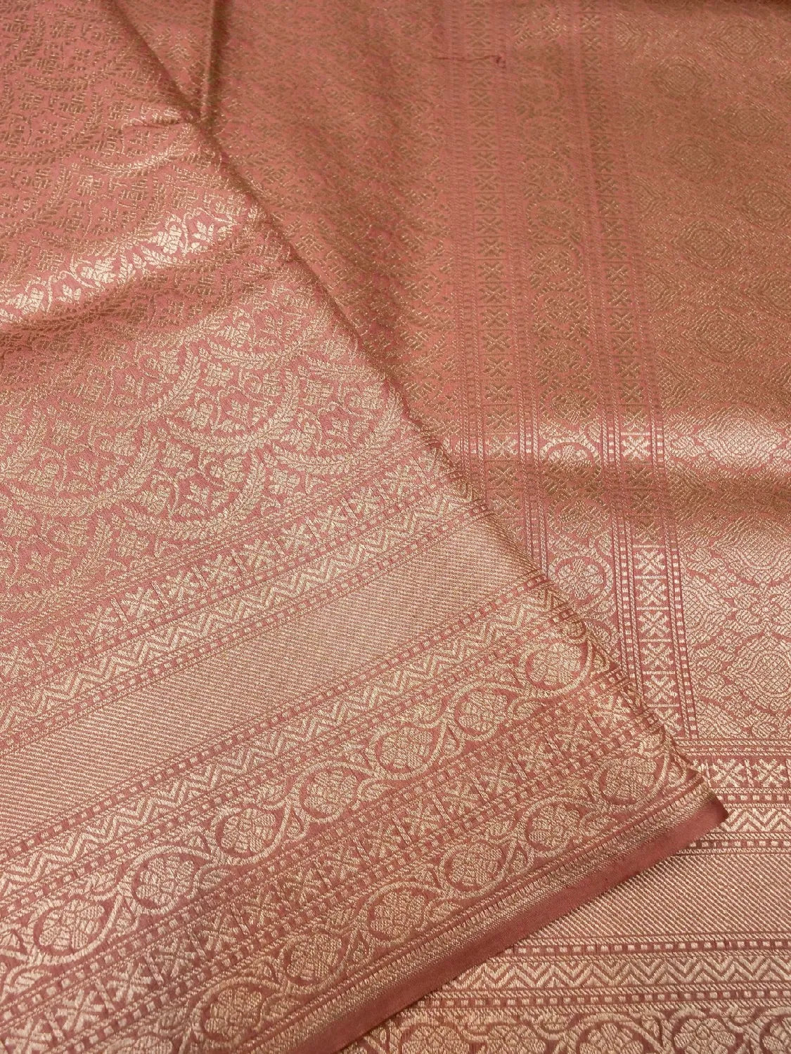 Handloom Antique Rose Banarasi Silk with Golden Zari Medallion Weave DSK00103