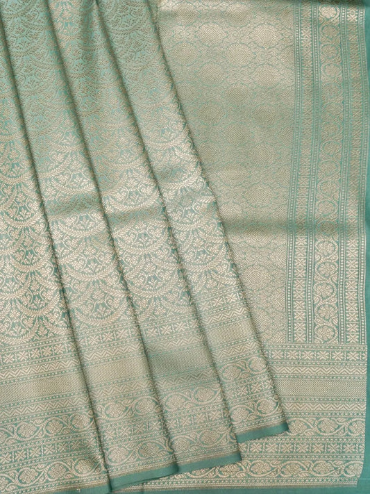 Handloom Sage Green Banarasi Silk with Golden Zari Medallion Weave DSK00104